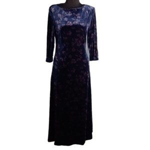 David Warren 4 Dress Navy Blue Purple Floral Velour Soft NEW